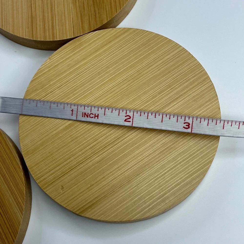 Natural Bamboo Round Coaster Set Unisex OS 6-Piece with Holder